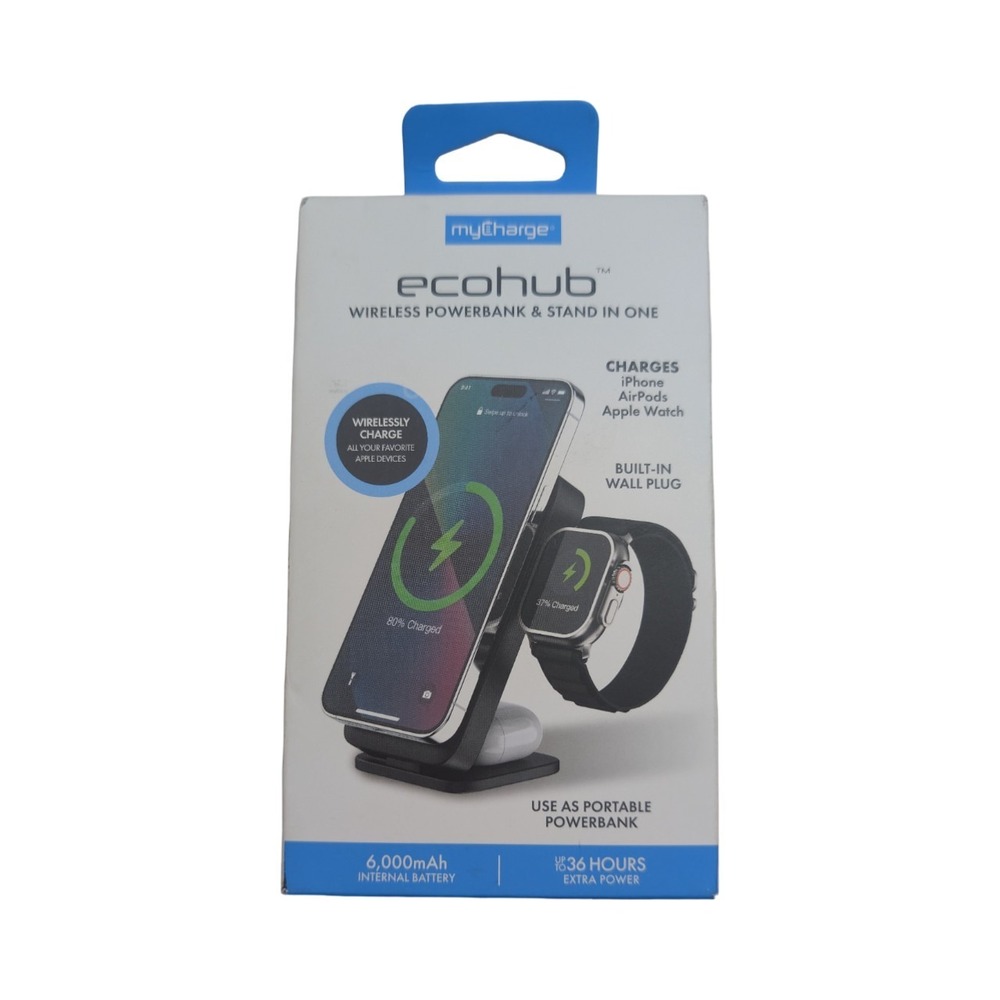 U7-U myCharge 6000mAh 20W EcoHub Power Bank Charges iPhone, AirPods, Apple Watch